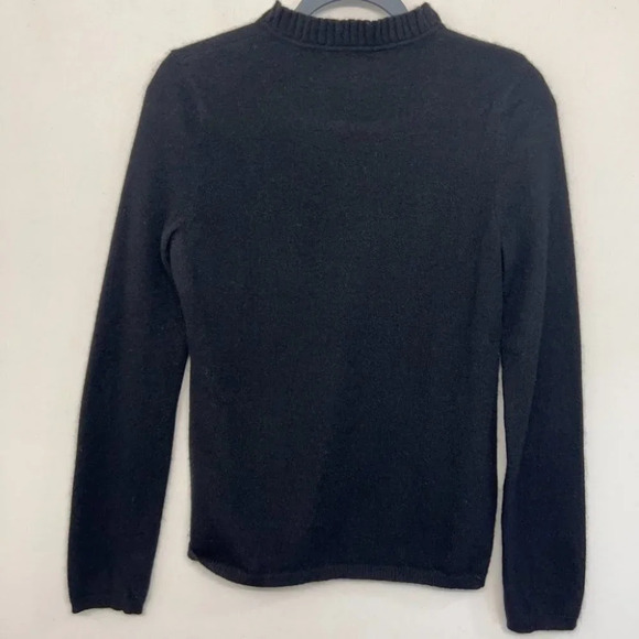 Saks Fifth Avenue 100% Cashmere Black Sweater V Neck Ruffle - Picture 2 of 6
